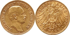 Sachsen, Friedrich August III. 1904-1918: 10 Mark 1906 E, Jaeger 267. 3,95 g, 900/1000 Gold, vz