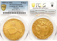 Mexico. 1859-Zs MO. 8 Escudos - PCGS Cleaned-AU Detail
Metal: Gold (0.875). Weight: 27.07 grams. First Republic (1823 - 1863). Zacatecas. KM-383