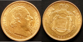 MONACO, Charles III., 1856-1889, 100 Francs 1884 A, Paris. Frbg.11; KM 99
GOLD, f. vz
