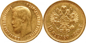 Russland, ZAR NIKOLAUS II., 1894-1917. Goldmünzen des Zaren Nikolaus II.
10 Rubel 1899, St. Petersburg. 8,55 g. ; Fb. 179; Schl. 204., ss - vz