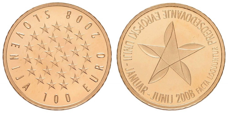 Slowenien, Republik 100 € 2008 Präsidentschaft im Europäischen Rat, Goldmünze (7...
