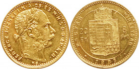 Hungary 20 Francs / 8 Forint 1885 KB
KM# 467; Franz Joseph I, Kremnitz. Gold (.900) 6,45g. , vz