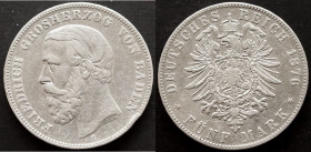 Baden. Friedrich I. 1856-1907.
5 Mark 1876 G. Jaeger 27., ss
