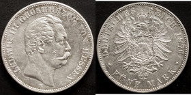 Hessen
Ludwig III. 1848-1877 5 Mark 1876 H Jaeger 67 , ss-vz, kl. Kratzer