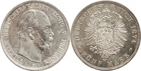 PREUSSEN. Wilhelm I., 1861-1888
J. 97A. 5 Mark 1874 A., Schrfl., vz+