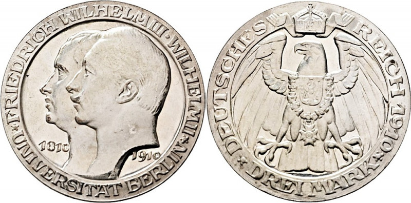 PREUSSEN. Wilhelm II., 1888-1918
3 Mark 1910 A. Universität Berlin. , Polierte P...