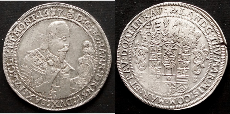 SACHSEN-COBURG-EISENACH
Johann Ernst, 1633-1638. Taler 1637, Coburg.
Dav. 7438, ...
