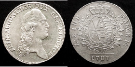 Sachsen, Friedrich August III., 1763-1806, Konventionstaler 1787 IEC, Dresden, Büste n. r., Rs. mit Kurhut bedecktes Wappen in Lorbeerzweigen, Merseb....
