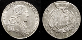 Sachsen, Friedrich August III., 1763-1806, Konventionstaler 1797 IEC, Dresden, geharn. Brustbild n. r., Rs. mit Kurhut bedecktes Wappen in Palmzweigen...