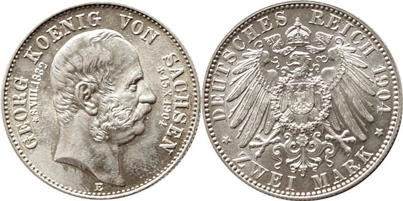 SACHSEN, KÖNIGREICH
Georg. 1902-1904, Muldenhütten.2 Mark 1904 E auf den Tod des...