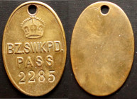 Tragbare einseitige Passmarke für Eingeborene o.J. BZ. SWKPD Pass (Bezirk Swakopmund). Eingestanzte Kontrollnummer,Leipner MT 5010.2 Selten.