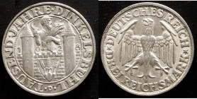 WEIMARER REPUBLIK.
3 Reichsmark 1928 D, München. Dinkelsbühl. J. 334. , vz-st