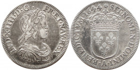 France Louis XIIII 1/2 Ecu 1644-A Rose With Two Points, KM163.1 , ss