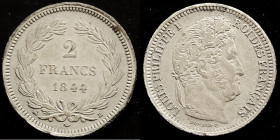 Frankreich, HAUS ORLEANS (BÜRGERKÖNIGTUM). Louis Philippe, 1830-1848. Proben und Abschläge. 2 Francs 1844 B, Rouen. Abschlag in Pappe (épreuve en cart...