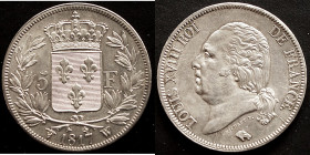 Frankreich, Ludwig XVIII.
5 Franc 1817 W, Lille. Gadoury 449., vz-st