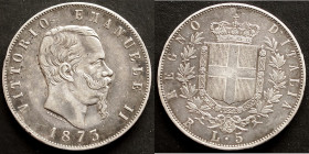 Italilen, Victor Emanuel II., 1859-1861-1878.
5 Lire 1873 R, Rom. 24,85 g. Dav. 140; Pagani 497. Von großer Seltenheit. , ss