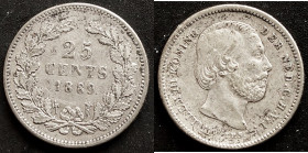 Niederlande, Wilhelm III., 1849-1890.
25 Cents 1889, Utrecht. 3,56 g. Schulman 638. R, ss