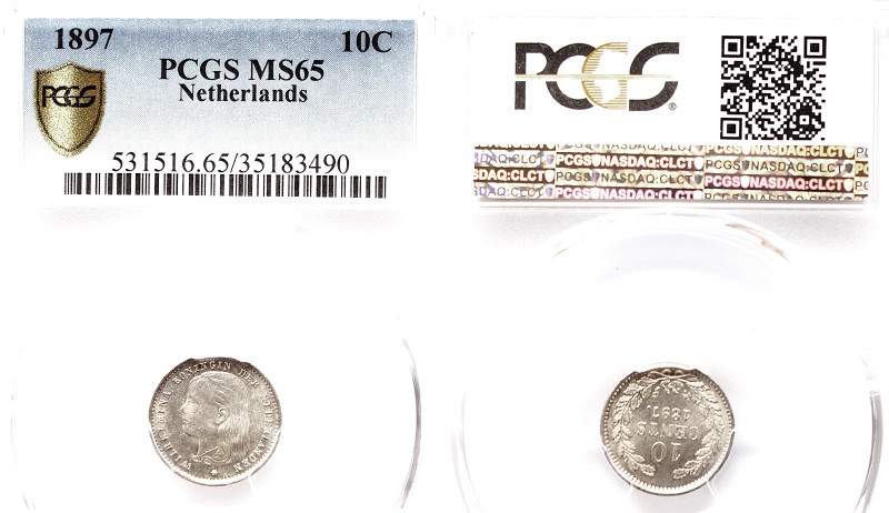 Niederlande-Königreich. Wilhelmina I. 1890-1948., stempelglanz MS65
10 Cents 189...