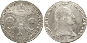 Habsburg, Franz II. / I., 1792-1835. Kronentaler 1797 C, Prag. Belorbeerter Kopf nach rechts, darunter Münzzeichen C / Blumenkreuz, in den oberen Wink...
