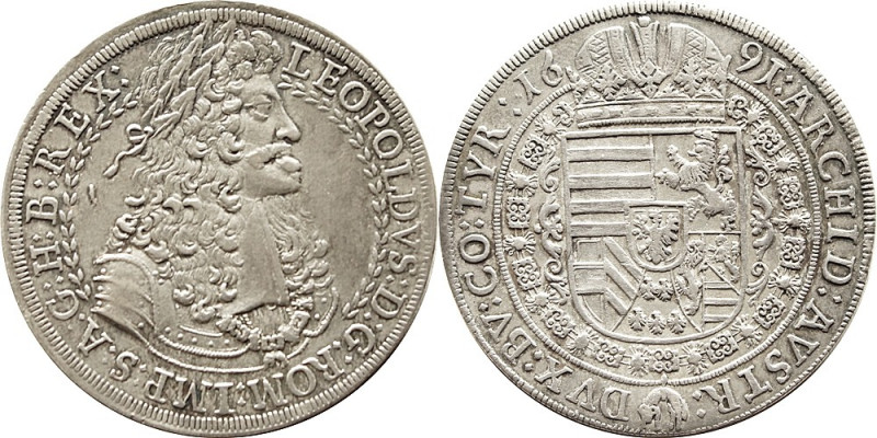 Haus Habsburg. Leopold I. 1657-1705.
1 Taler 1691, Hall. 28,34 g. Herinek 634. V...