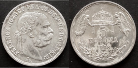 Österreich, Franz Joseph I., Kaisertum Österreich
5 Kronen 1908. Kremnitz. , ss