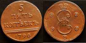 Russland, 5 Kopeken 1796. Novodel. ZARIN KATHARINA II., 1762-1796, 38,30 mm; 50,4 g. Bitkin H 908 (R2); Diakov 862, vz