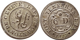 Switzerland Geneve 6 Deniers 1817 H
KM# 115; Billon; , st