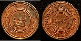 Ceylon, Britisch 1796-1948 Cent-Token 1843. Wekande-Mills. 29 mm. Pridmore 96 , vz