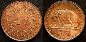 CEYLON.
Britische Kolonie 1796- 1948. Cu- 1/48 Rixdollar 1802 Elefant. K.-M. 75. , f. st mit Patina