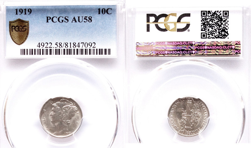 United States 1 Dime 1919 
KM# 140, AU58