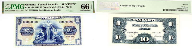 10 Mark 1949 Bank dt. Länder -- Druckprobe kassenfrisch, P16s, PMG66