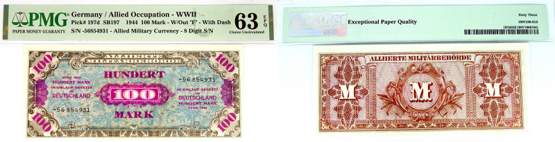 ALLIIERTE BESETZUNG, Alliierte Militärbehörde, 1944, 100 Mark 1944. P197d, kasse...