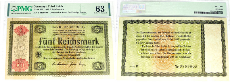 Germany, Third Reich, Banknote 5 Reichsmark 1933 Ornaments, P 199, kassenfrisch ...