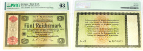 Germany, Third Reich, Banknote 5 Reichsmark 1933 Ornaments, P 199, kassenfrisch PMG63