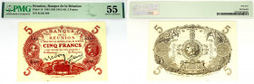 Reunion Banque de la Reunion 5 Francs 1901 (ND 1912-44) Pick 14 PMG About Uncirculated 55