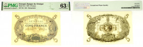 Senegal . 5 Francs law of 1874 blue on white unsigned remainder