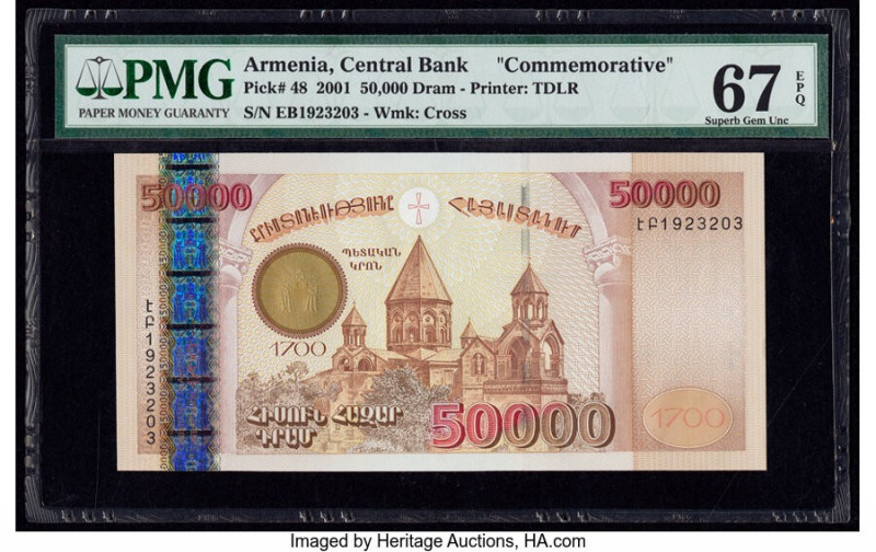 Armenia Central Bank 50,000 Dram 2001 Pick 48 Commemorative PMG Superb Gem Unc 6...