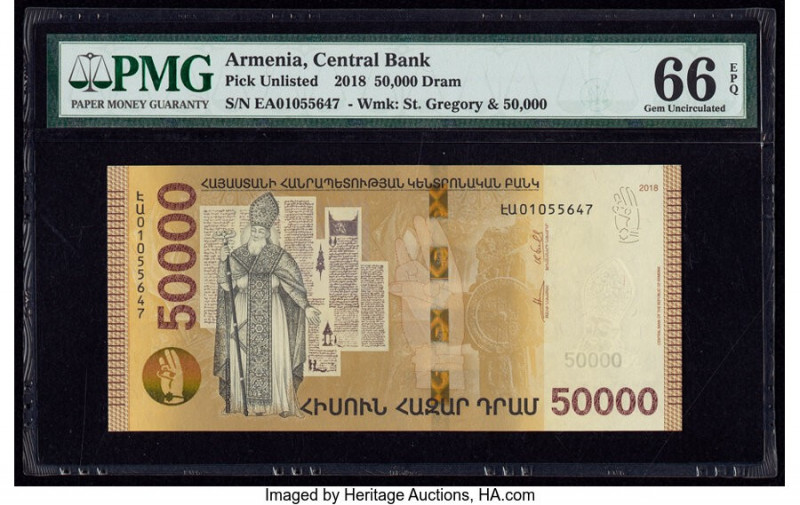 Armenia Central Bank 50,000 Dram 2018 Pick 66 PMG Gem Uncirculated 66 EPQ. 

HID...
