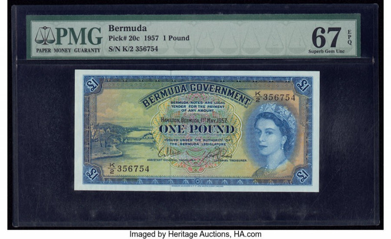 Bermuda Bermuda Government 1 Pound 1.5.1957 Pick 20c PMG Superb Gem Unc 67 EPQ. ...