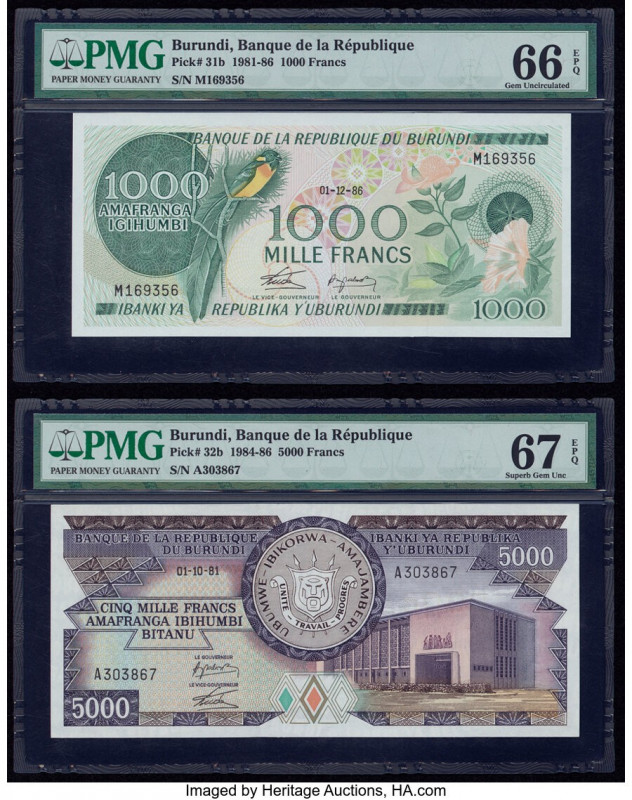 Burundi Banque de la Republique du Burundi 1000; 5000 Francs 1.12.1986; 1.10.198...