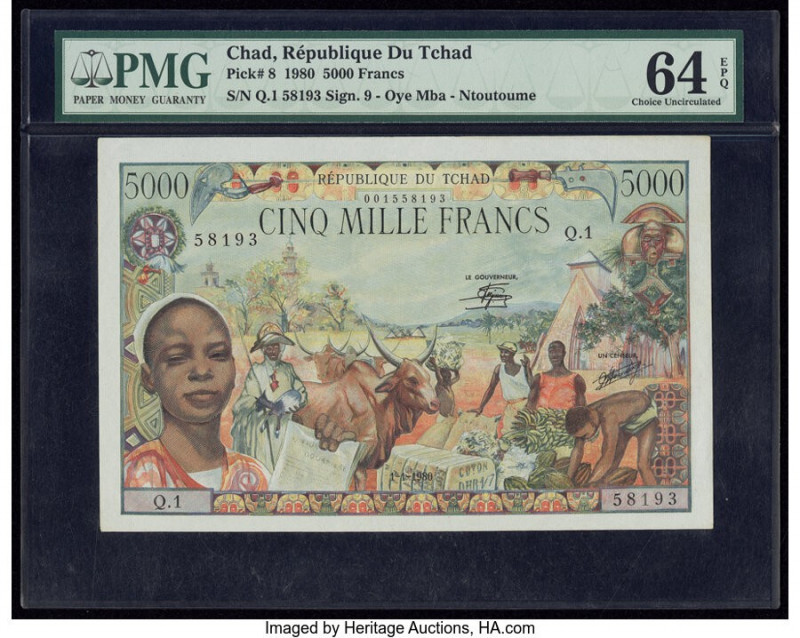 Chad Banque Des Etats De L'Afrique Centrale 5000 Francs 1.1.1980 Pick 8 PMG Choi...