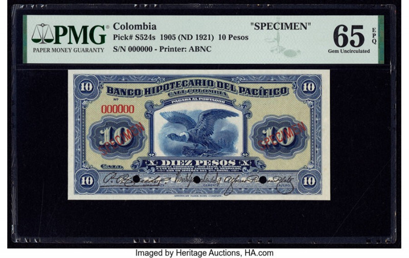Colombia Banco Hipotecario del Pacifico 10 Pesos 1905 (ND 1921) Pick S524s Speci...