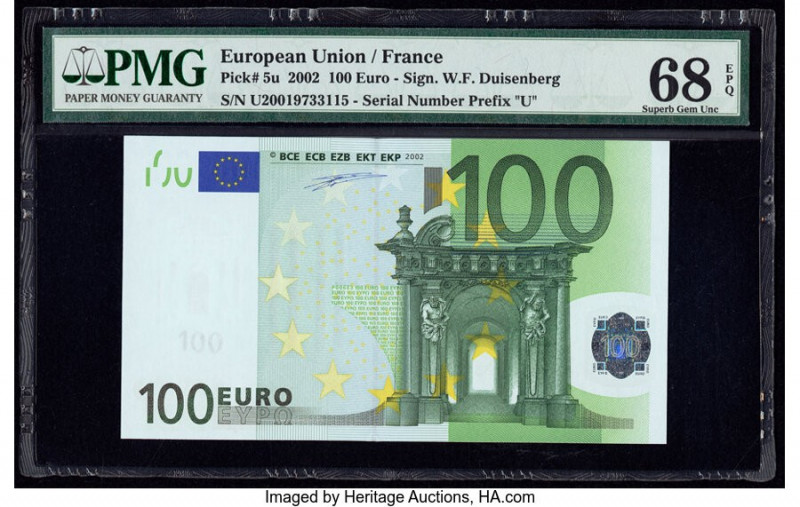 European Union Central Bank, France 100 Euro 2002 Pick 5u PMG Superb Gem Unc 68 ...