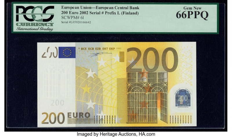 European Union Central Bank, Finland 200 Euro 2002 Pick 6l PCGS Gem New 66PPQ. 
...