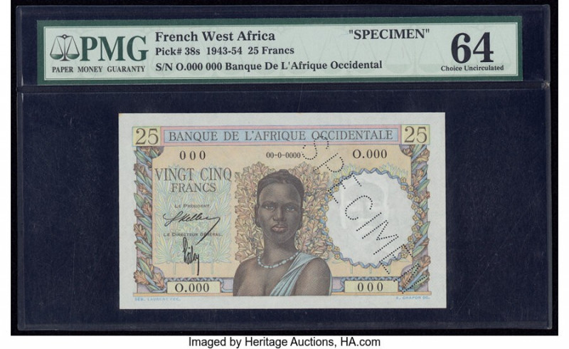 French West Africa Banque de l'Afrique Occidentale 25 Francs 1943-54 Pick 38s Sp...
