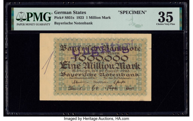 German States Bayerische Notenbank 1 Million Mark 1923 Pick S931s Specimen PMG C...