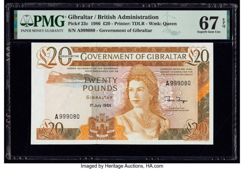 Gibraltar Government of Gibraltar 20 Pounds 1.7.1986 Pick 23c PMG Superb Gem Unc...