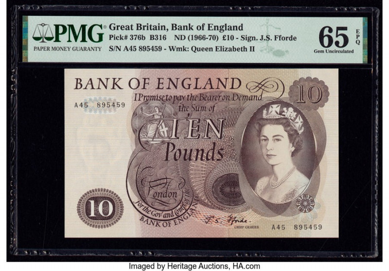 Great Britain Bank of England 10 Pounds ND (1966-70) Pick 376b PMG Gem Uncircula...