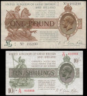 Treasury Fisher issues (2) Warren-Fisher 1 Pound first issue T24 issue 1919 Last series serial number X/8 495390 St. George and the Dragon and George ...