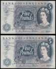 Five pounds (2) Hollom B297 Blue - Child Britannia reverse issued 1963 both series L12 and EF 

Estimate: GBP 40 - 70
